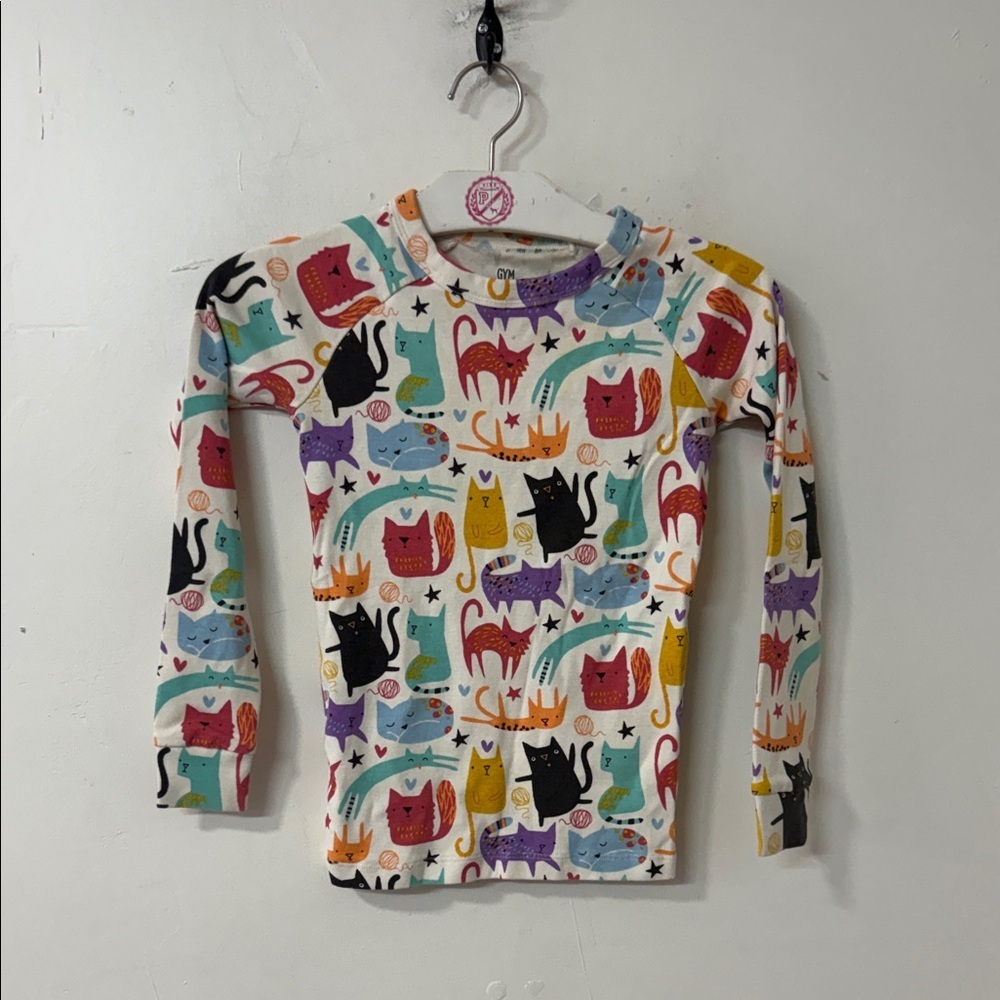 Gymboree White Long Sleeve Tee with Multicolor Cat Print